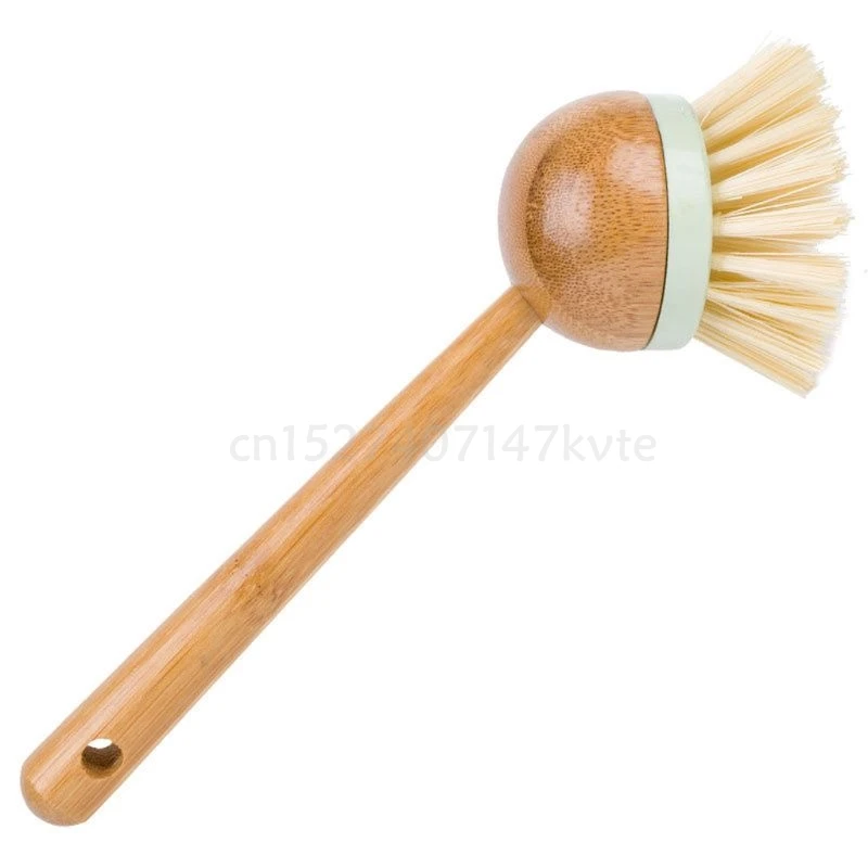 

Щетка для чистки длинной ручки с круглой головкой, Натуральный Деревянный инструмент Мочалка для мытья посуды
