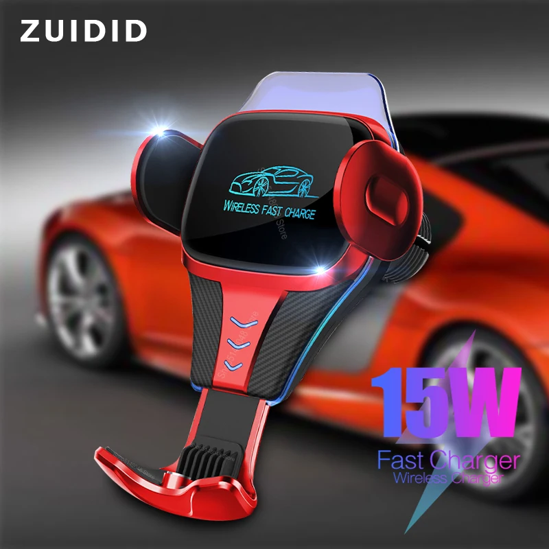 

15W Car Wireless Charger Holder Adjustable Mobile Phone Fast Charge Adapter Magnetic USB Infrared Sensor Mount For iPhone 12 11