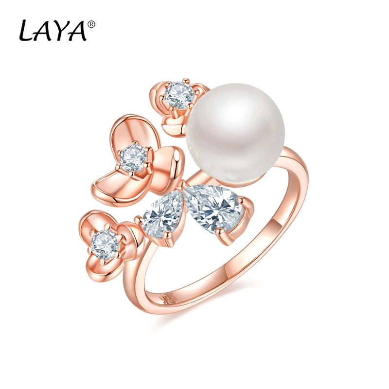 

LAYA Real 925 Sterling Silver Ring High Quality Zircon Shell Pearl Rings For Women Wedding Birthday Party Beads Jewelry Making