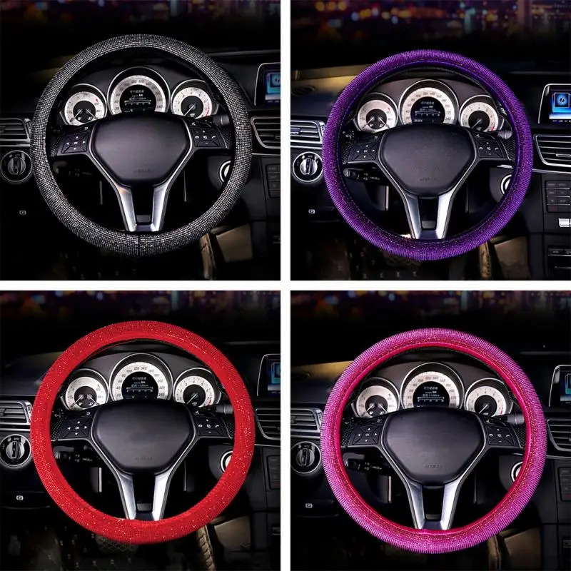 Шикарный Блестящий чехол со стразами для рулевого колеса автомобиля из