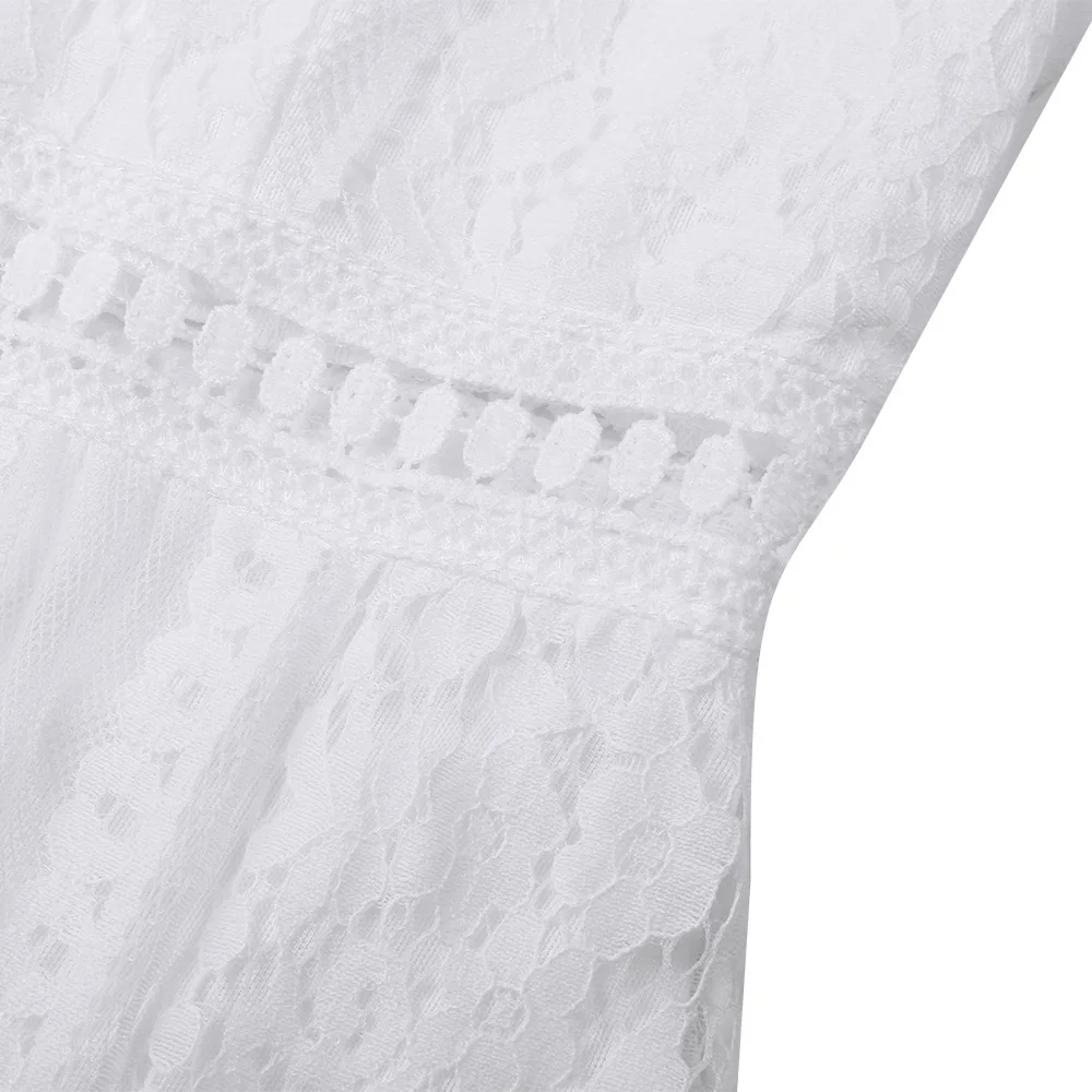 

Long Boho Dress White Cotton Rayon Sexy V-neck Beach Chic Sundress Summer Short Sleeve Splice Lace Women Long Dresses Vestidos