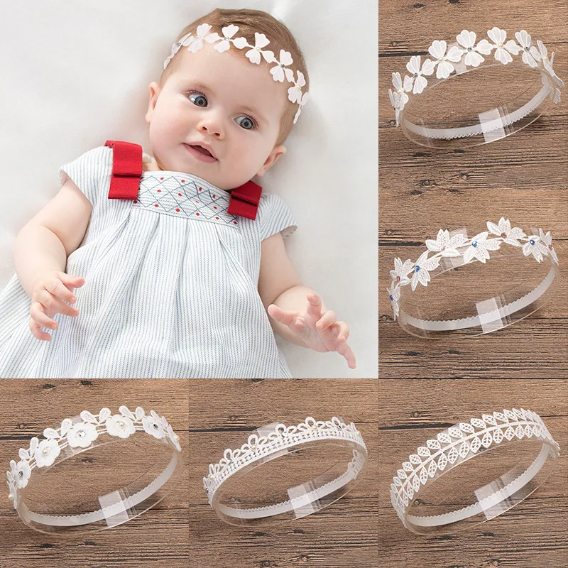 

Korean White Lace Headbands Baby Girls Children Crown Headwear Rhinestone Hollow Flower Headbands Newborn Baby Hair Accessories