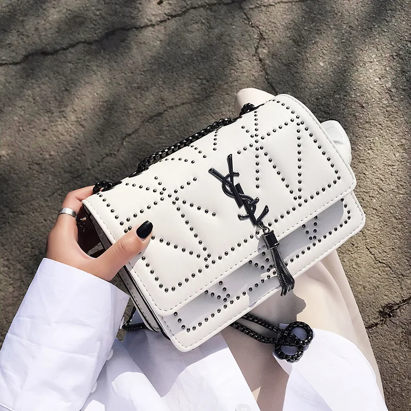 

bags women new fashion messenger bag net celebrity foreign air rivet chain shoulder bag handbag women's leather bag