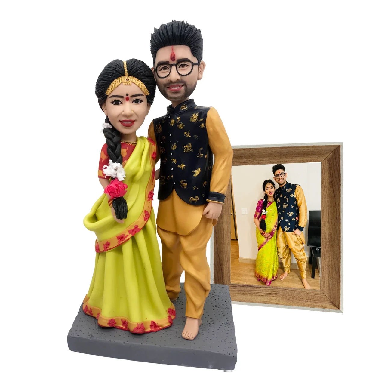 

Персонализированная индийская фигурка Bobblehead для пар, фигурки из полимерной глины, онлайн, игрушки «сделай сам», куклы, дешевые подарки, деко...