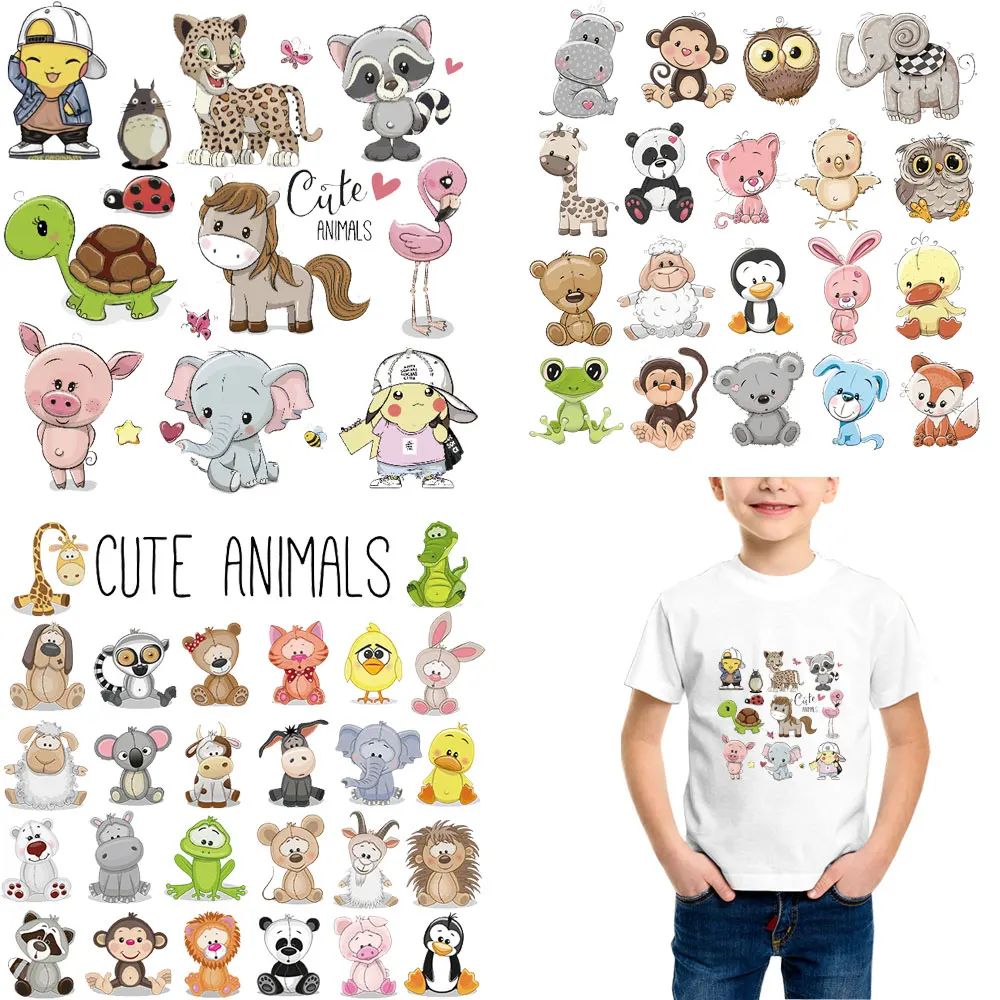 

A Set Animal Patches Ironing Stickers Heat Transfer Iron On Patches For Jackets T-Shirt Decals For Baby Clothes Stripe Parches