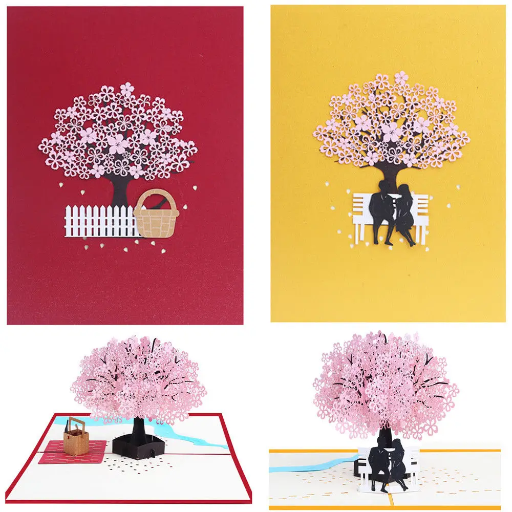 3D стерео поздравительная открытка с романтическим цветком вишни отличный