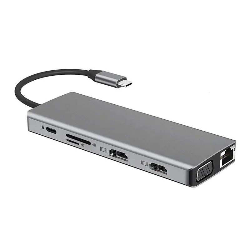 

USB C Hub Type-C 3.1 to 4K HDMI-Compatible RJ45 USB SD/TF Card Reader PD Fast Charge 12 in 1 USB Dock For MacBook Air Pro PC HUB