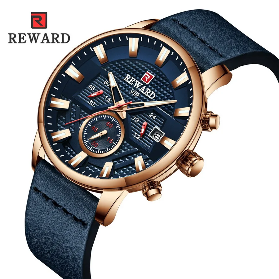 Men Watch Quartz Top Brand REWARD Waterproof Watch Leather strap Watches For Men's Military Watch Clock Sports Wristwatch