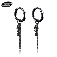 xiaoboacc korean fashion chain tassel fishbone titanium steel earring wholesale