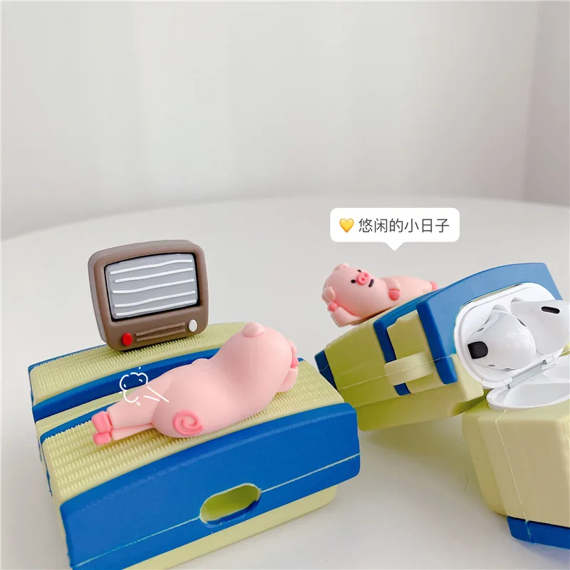 

3D Earphone Cases For Airpods Case Cute Pig On Sofa Headphone Stand Silicone Bluetooth Earbuds Case For Apple Airpods pro 2 1