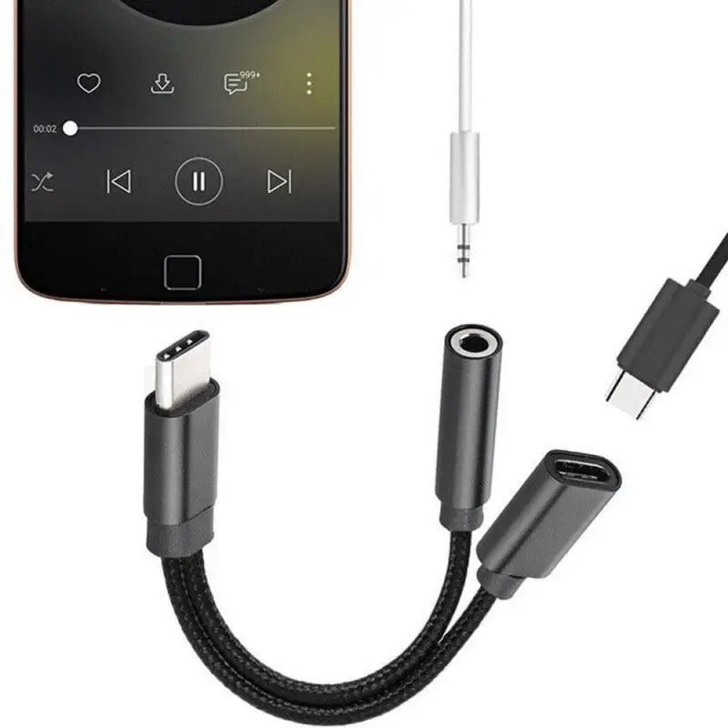 Два-в-одном кабель адаптер USB-C Тип C до 3 5 мм с разъемом подачи внешнего сигнала Aux