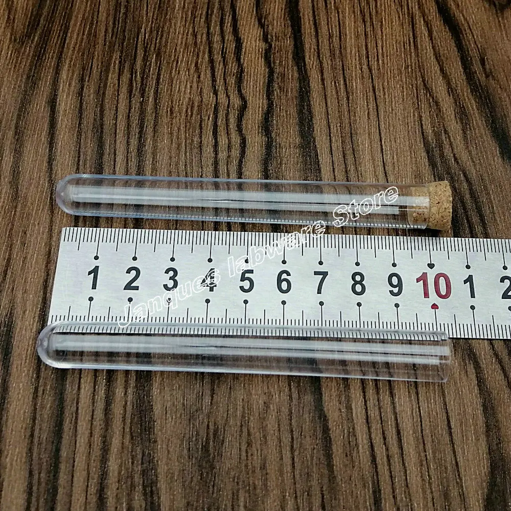 

100PCS 12x100mm Clear Plastic Test Tube with Cork School Supplies Lab Equipments Round Bottom Tube Vial Wedding Favor Gift Tube