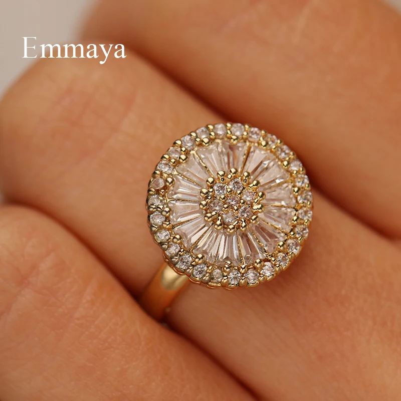 Женское кольцо в форме подсолнуха Emmaya вечернее круглой формы с кубическим