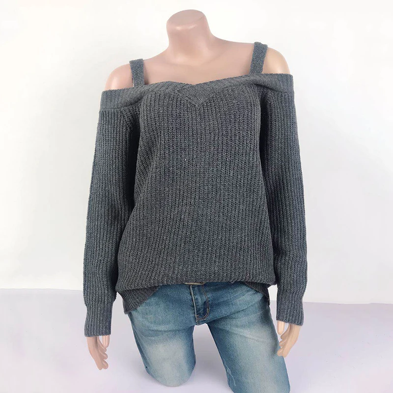 

2020 Autumn Spring Sweaters for Women Solid Loose Casual Female Pullovers Square Collar Strapless Backless Knitted Sexy Jumpers