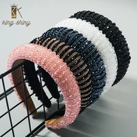 boutique baroque wide colorful crystal beads headband for lady luxury glitter padded beads sponge hair hoop bridal wedding bezel