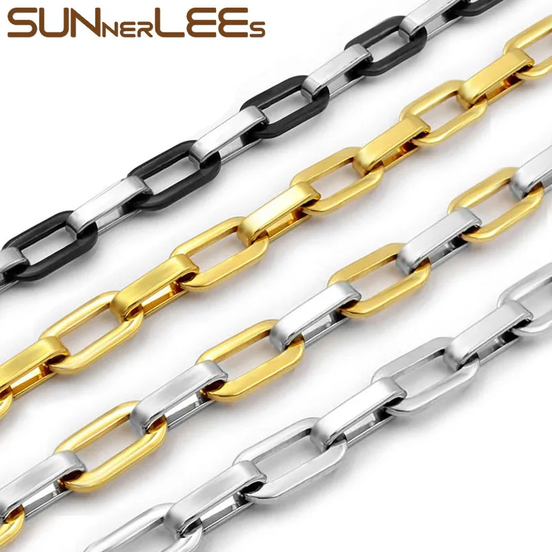 Ожерелье из нержавеющей стали SUNNERLEES 8 мм Геометрическая цепочка гладкий черный