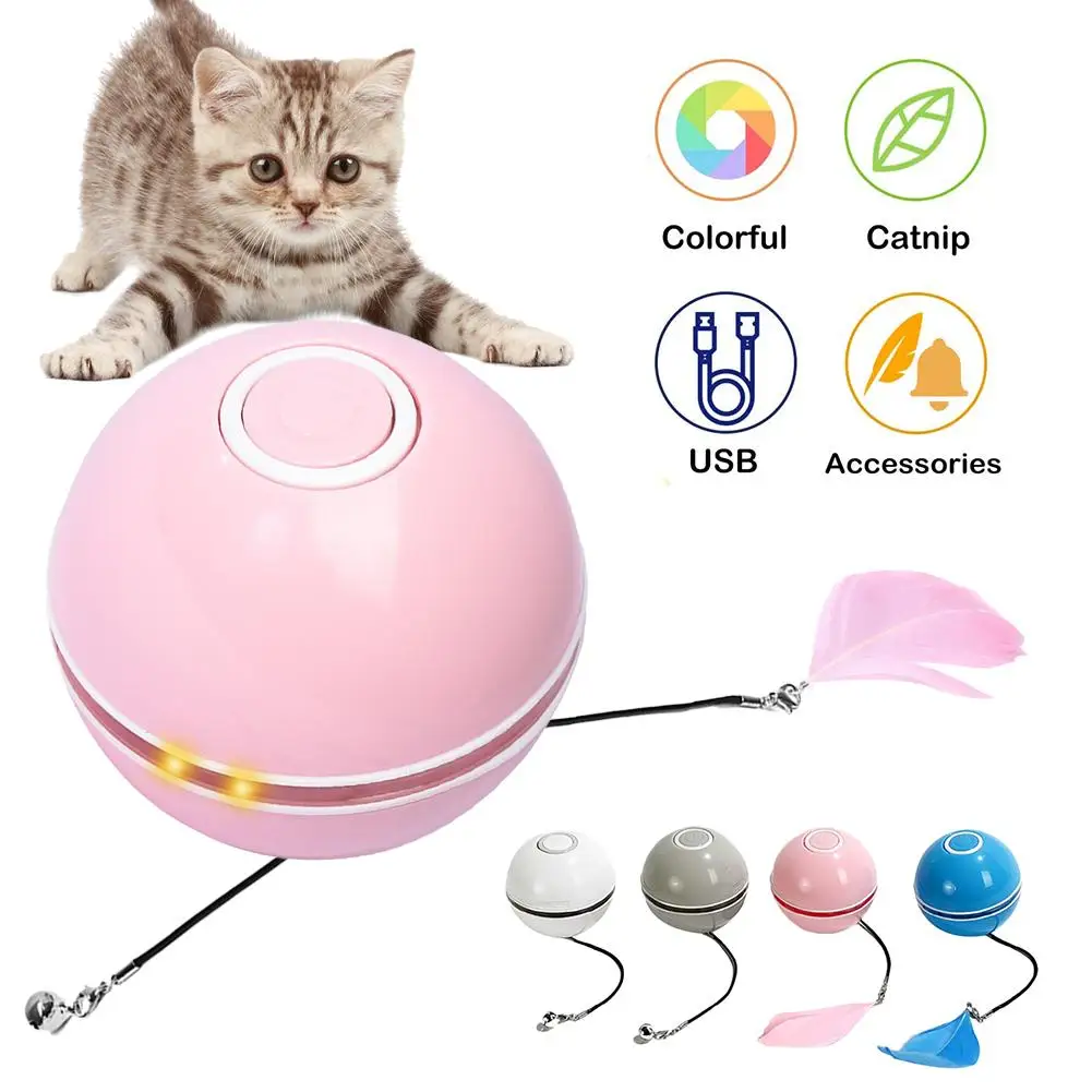 

Умный шарик интерактивная игрушка для кошек, цветной, светодиодный, экологичный, самовращающийся шарик С Кошачьей Мятой, пером, зарядка от ...