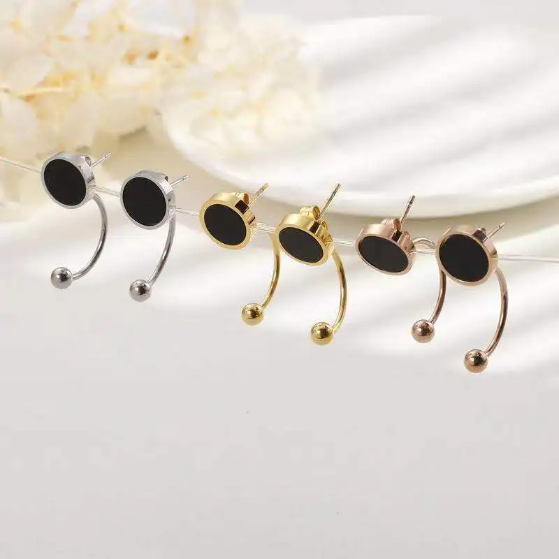 Модные черные серьги из нержавеющей стали для женщин