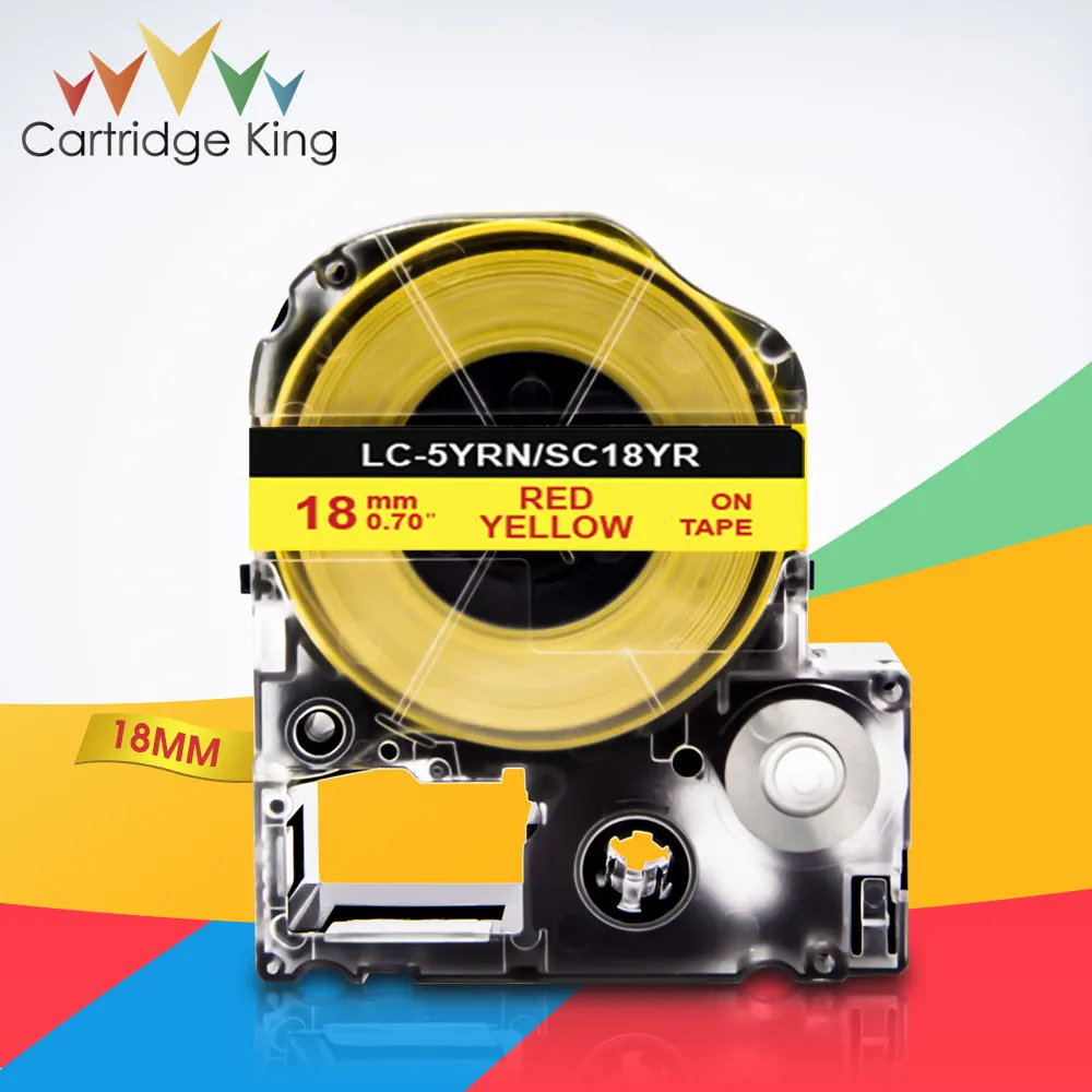 Этикетка красная на желтом SC18YR LC-5YRN 3/4 дюйма (18 мм) лента для Epson King Jim LW-C410 LW-400 Tepra Pro