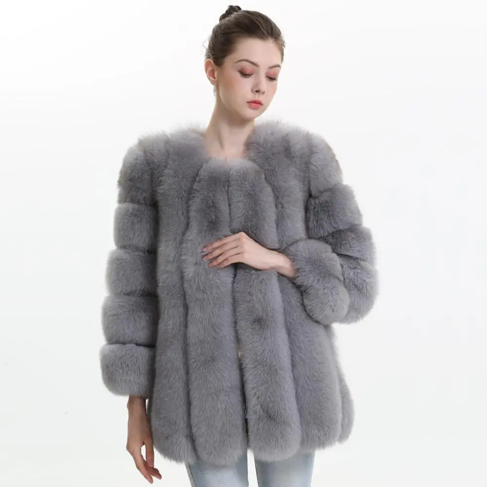

Fur Coat Winter Women Warm Fashion High Quality Ladies Long Fluffy Genuine Fur Jacket Female Real Fox Fur Coats