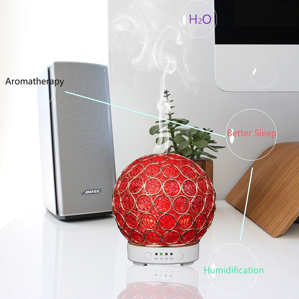 Aroma Diffuser Ultrasonic Humidifier Aromatherapy Machines Red Iron Art Hydrangea 120ml 4 Timer Difusor 7 Color Changing | Бытовая