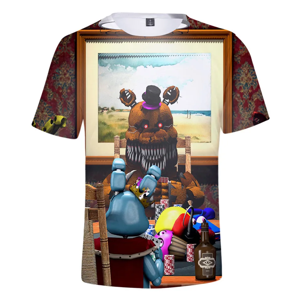 Fnaf/футболка с 3D принтом Новинка года, футболка FNAF для мальчиков летняя уличная футболка s Five Nights at Freddy's топы с аниме, мужская одежда