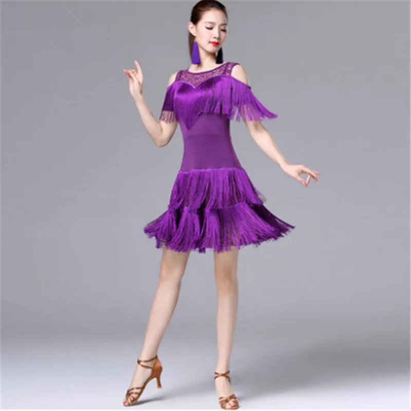 2021 Latin dance skirt female adult new costume exercise clothes sexy strapless tassel dress | Тематическая одежда и