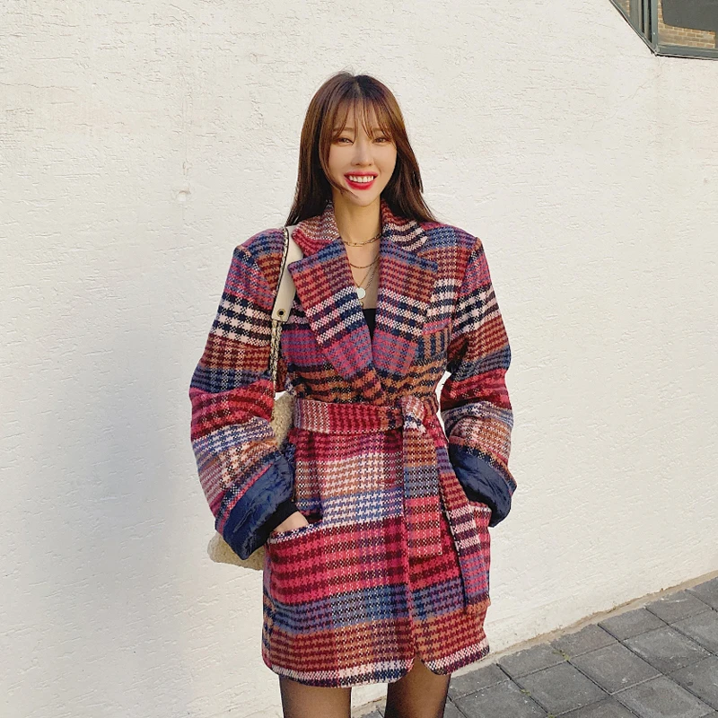 BGTEEVER женское модное шикарное клетчатое пальто с зубчатым воротником однобортное