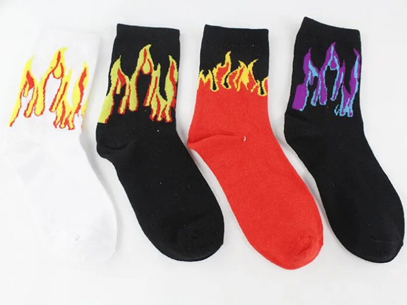 Хип хоп носки с пламенем Носки рисунком пламени мужские calcetines fuego красное пламя