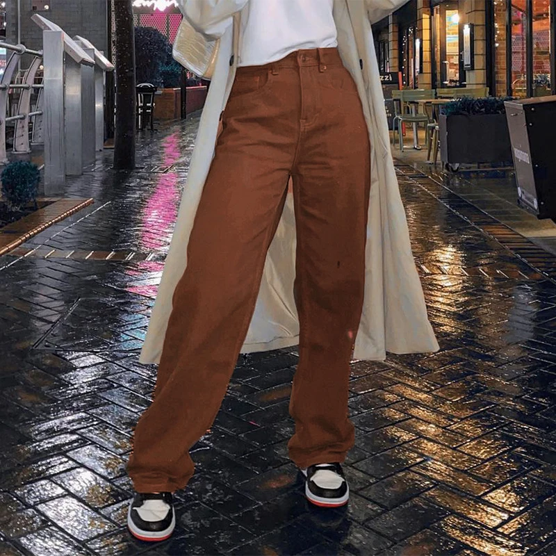 

Vintage Y2K Joggers Women Pants 90s Streetwear Caramel Brown Low Waist E-girl Aesthetic Loose Straight Trousers Female
