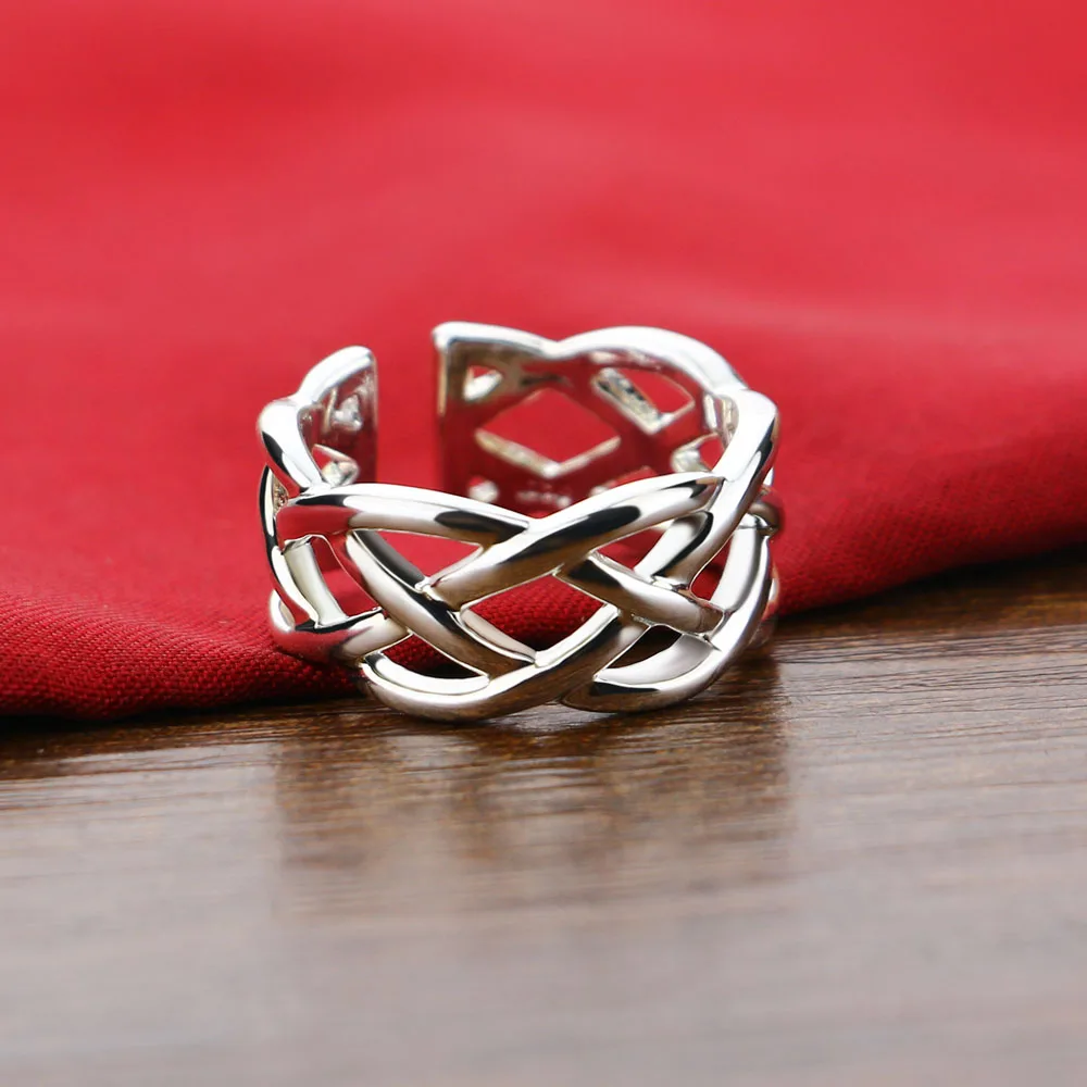 Новинка искусственное серебро простой стиль сетчатый дизайн широкое кольцо