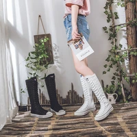 2021 new net red korean version hundred high tech gang solid color small white canvas shoes long tube dance boots women big code