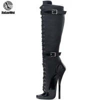 jialuowei exotic extreme fetish lace up7 inch steel heel pata ballet knee high boots size 5 15