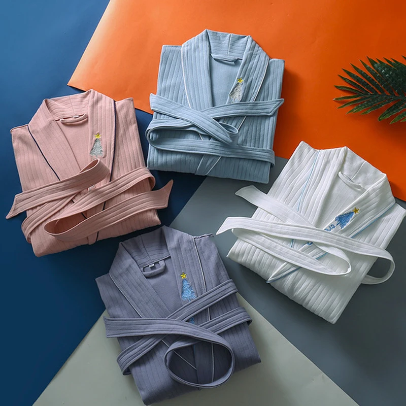 

Long Robe Cotton Robes Lovers Men Women Robe Soft Bathrobe Ventilation Sleeprobe Casual Homewear Sexy Nightwear Female