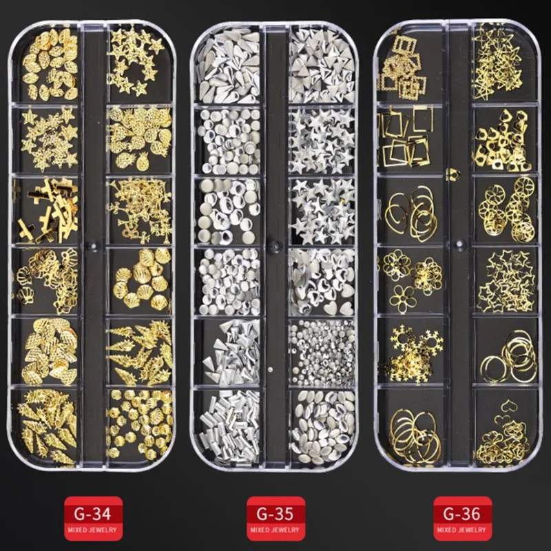 

12 Types Riveting Nail Nail Ornament Mixed Crystal Diamond Nail RhinestonesMulti-Size Gems Metal Nail Rivets Studs