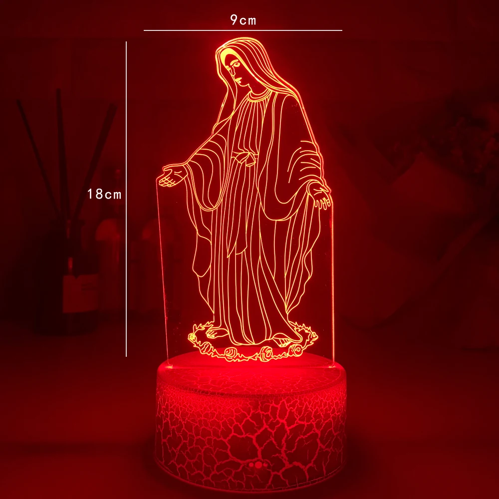 Acrylic 3D LED Night Light Blessed Virgin Mary Touch 7 Color Changing Desk Table Lamp Home Decorative Sleep Christmas Gift | Лампы и