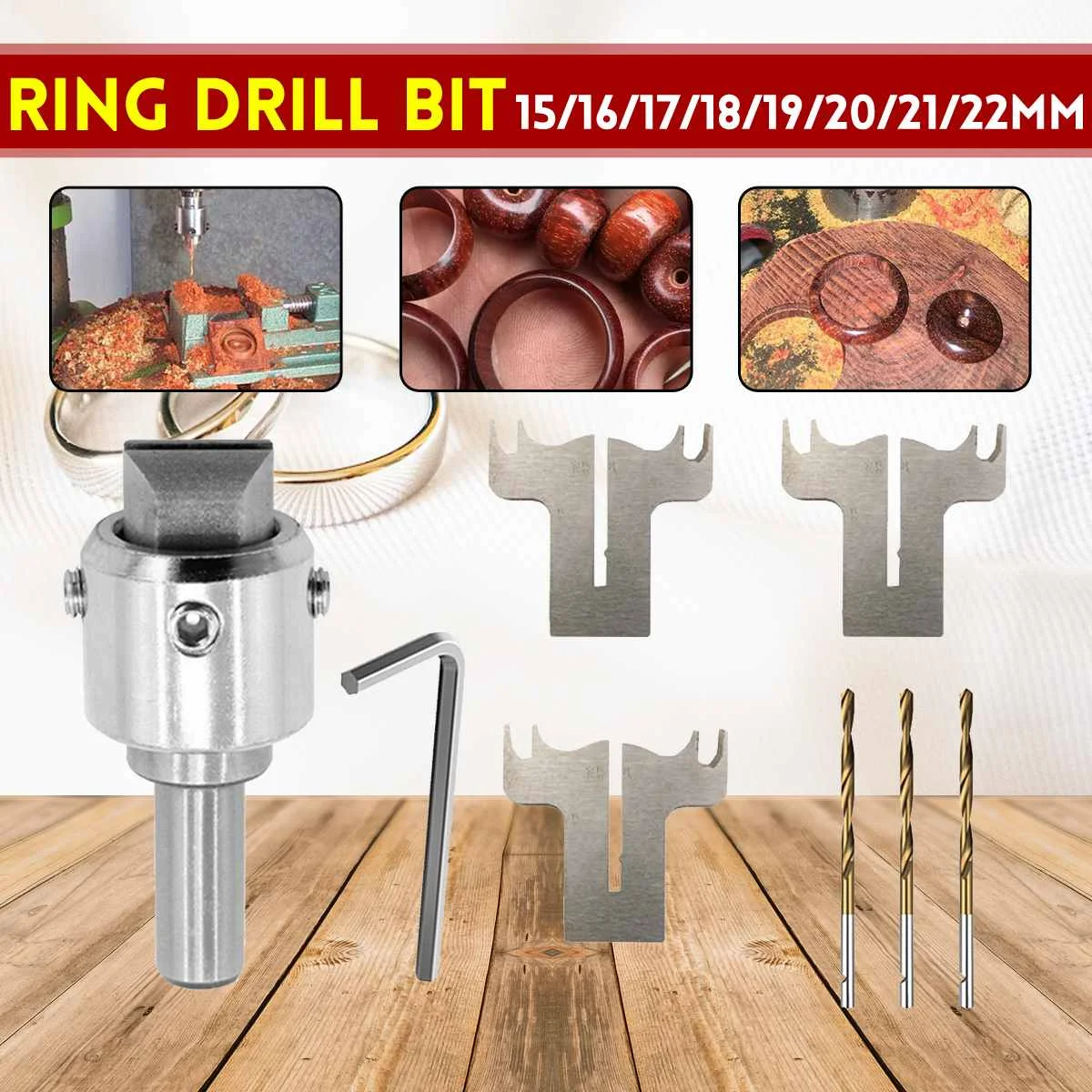 

Multifunction Finger Ring Drill Bit Set High Speed Steel Blades Drill Woodworking Milling Cutter Ring Molding Tool 15-22mm