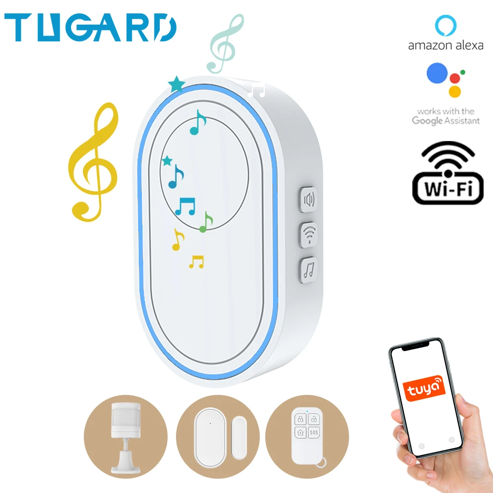 

TUGARD DB11 Tuya Wifi Умный дверной звонок Домашняя охранная сигнализация 58 звуковых приложений Управление сенсорной кнопкой 433 МГц Беспроводная до...