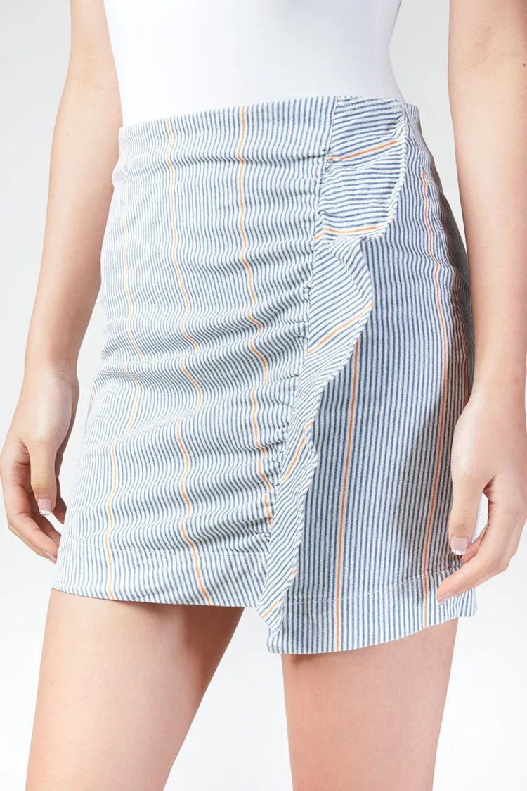 2021 New Summer Women Fashion Stripe Color Matching Ruffle  Brand Luxury Design Casual Versatile Comfortable Irregular Skirt