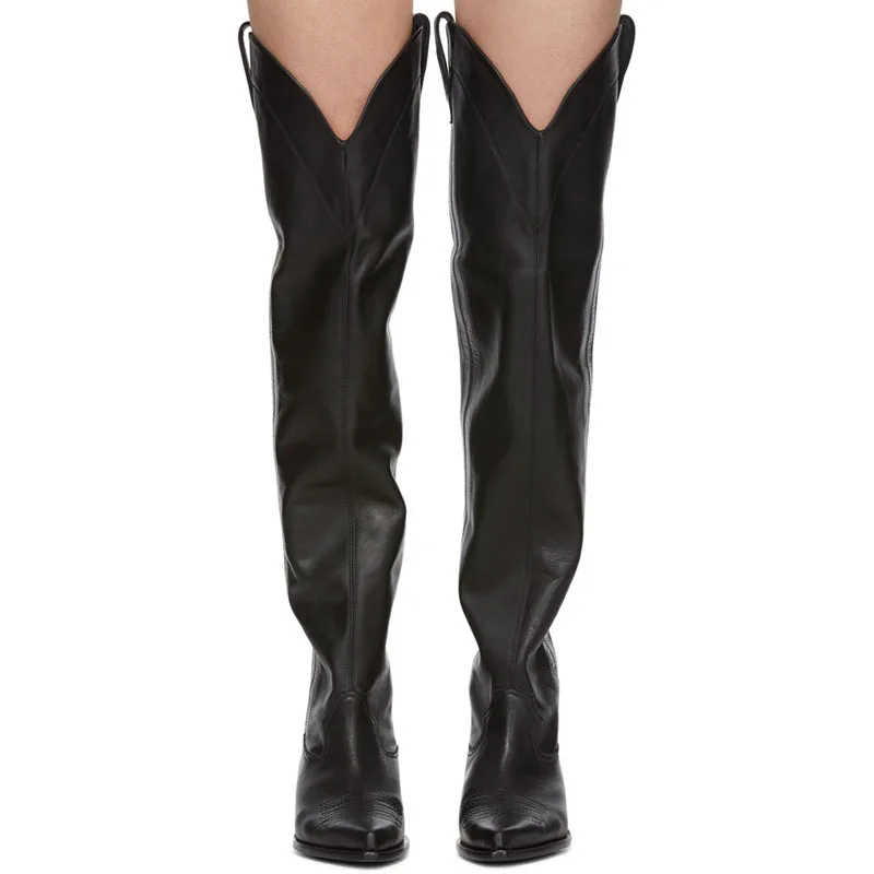 Siila rulers runway black pointed toe thigh high boots woman Knight boots over the knee boots flat winter long boots woman