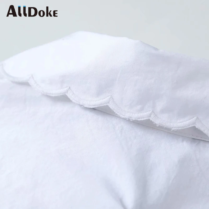 

ALLDOKE white casual women blouse summer turn down collar lantern sleeve crop tops shirt femme button ladies blouses blusas