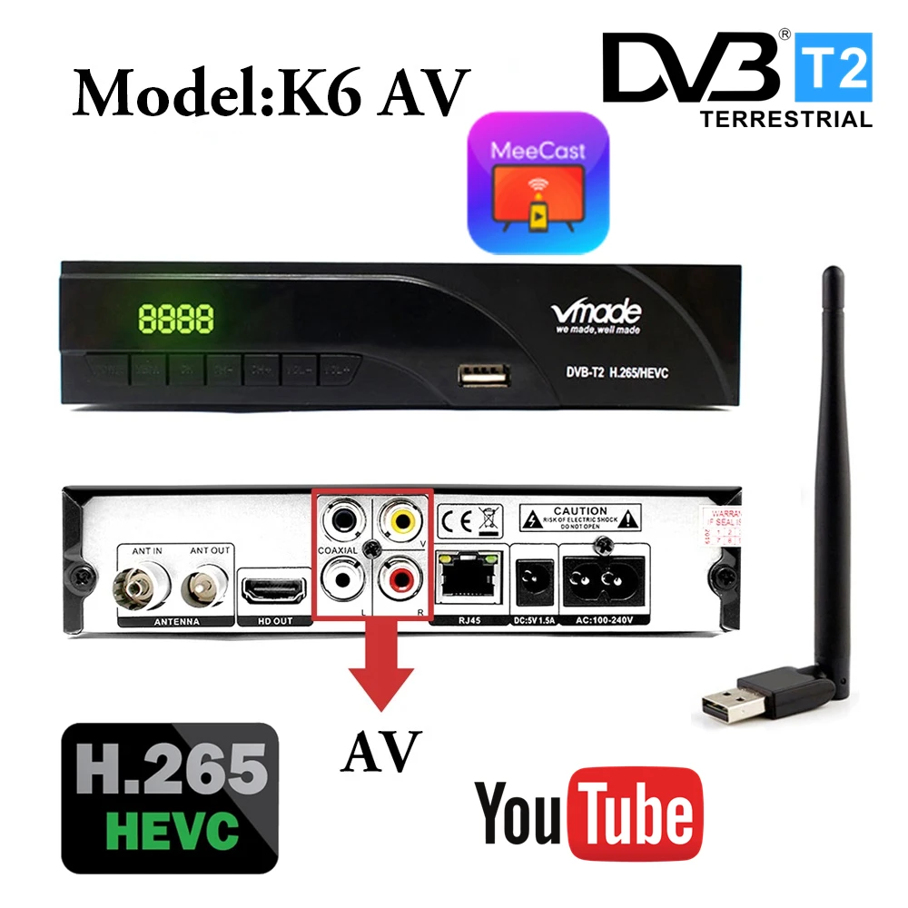 

DVB T2 TV Tuner DVB-T2 Receiver Full-HD 1080P Digital Smart TV Box Support WIFI MPEG4 H.265 HEVC with wifi for Czech Republic RU