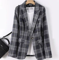 autumn plaid jacket blazer feminino casual suit jacket women korean style top formal one button 3xl clothing