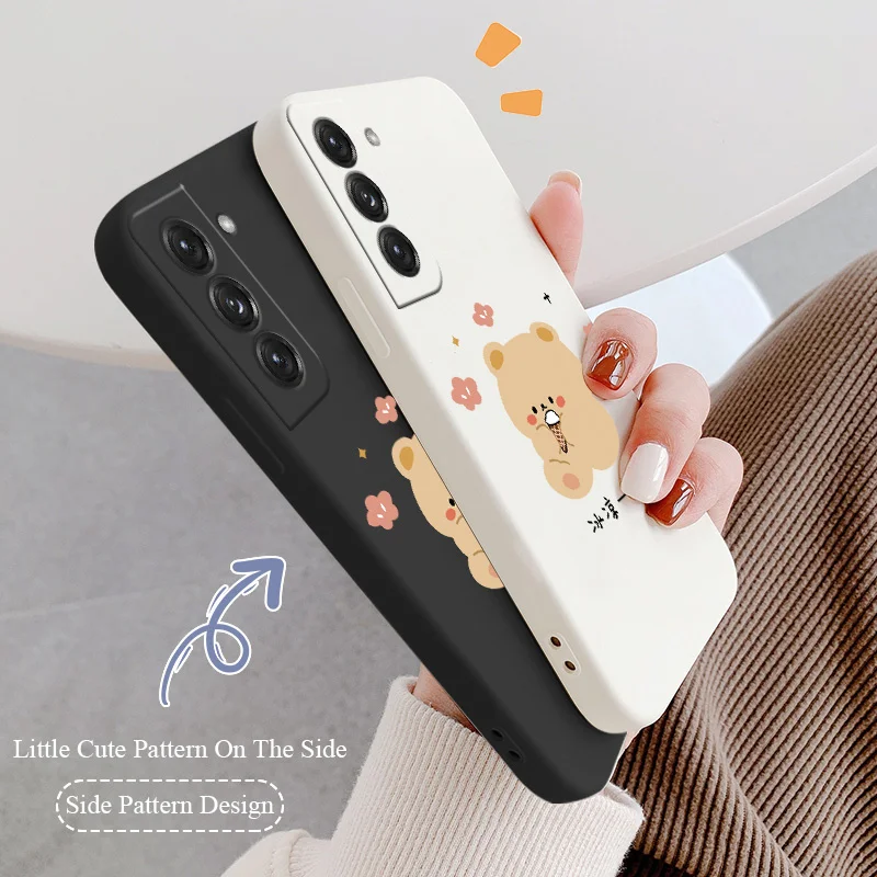 

Bear Eating Ice Cream Case For Samsung Galaxy S21 S20 FE S10 S9 Ultra Plus S10e Note 20 ultra 10 9 Plus Soft Liquid Phone Cover