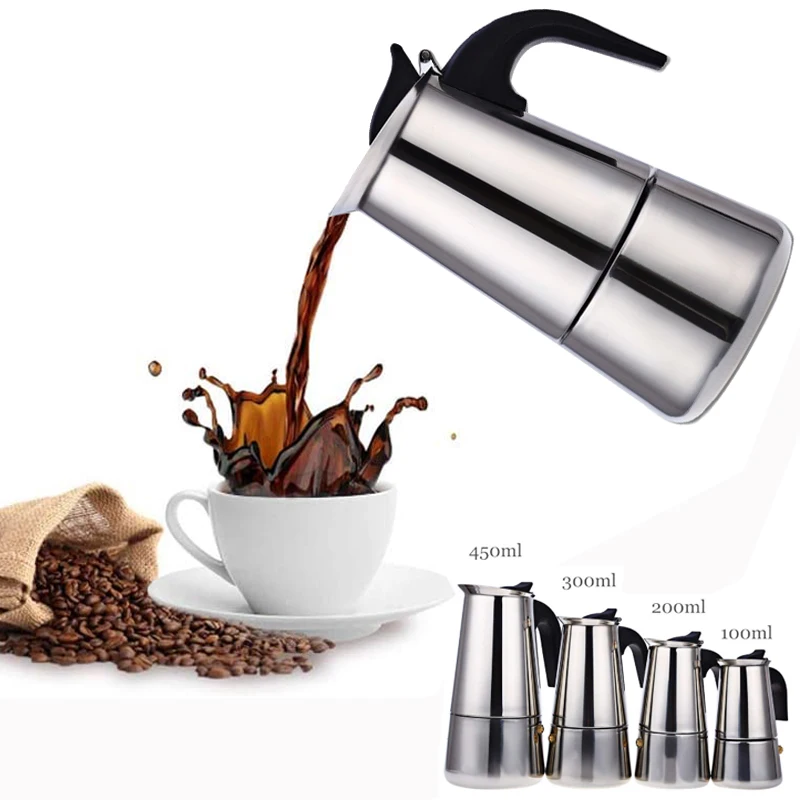 

Coffee Maker Pot Stainless Steel Mocha Espresso Latte Stovetop Filter Moka Coffee Maker Coffee Pot For Kitchen 2/4/6/9 Cups