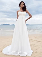 a line wedding dresses sweetheart neckline court train chiffon strapless simple beach plus size with beading appliques 2021