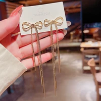 wholesale sterling silvers needle long tassel bow earrings for women dropshipping