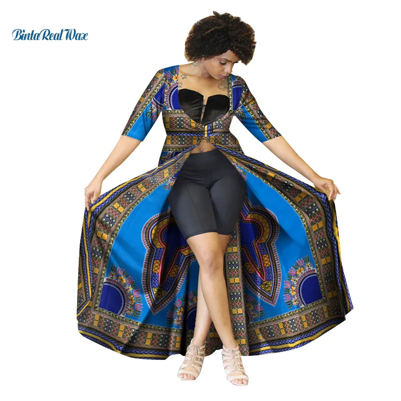 Повседневное пальто для женщин с традиционным африканским принтом Длинный Тренч