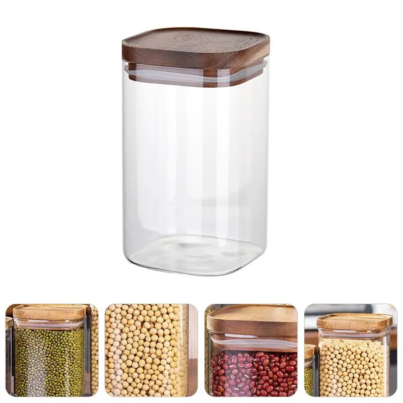 

1 Pc Multipurpose Cereals Pot Sealed Jar Durable Storage Jar with Wooden Lid