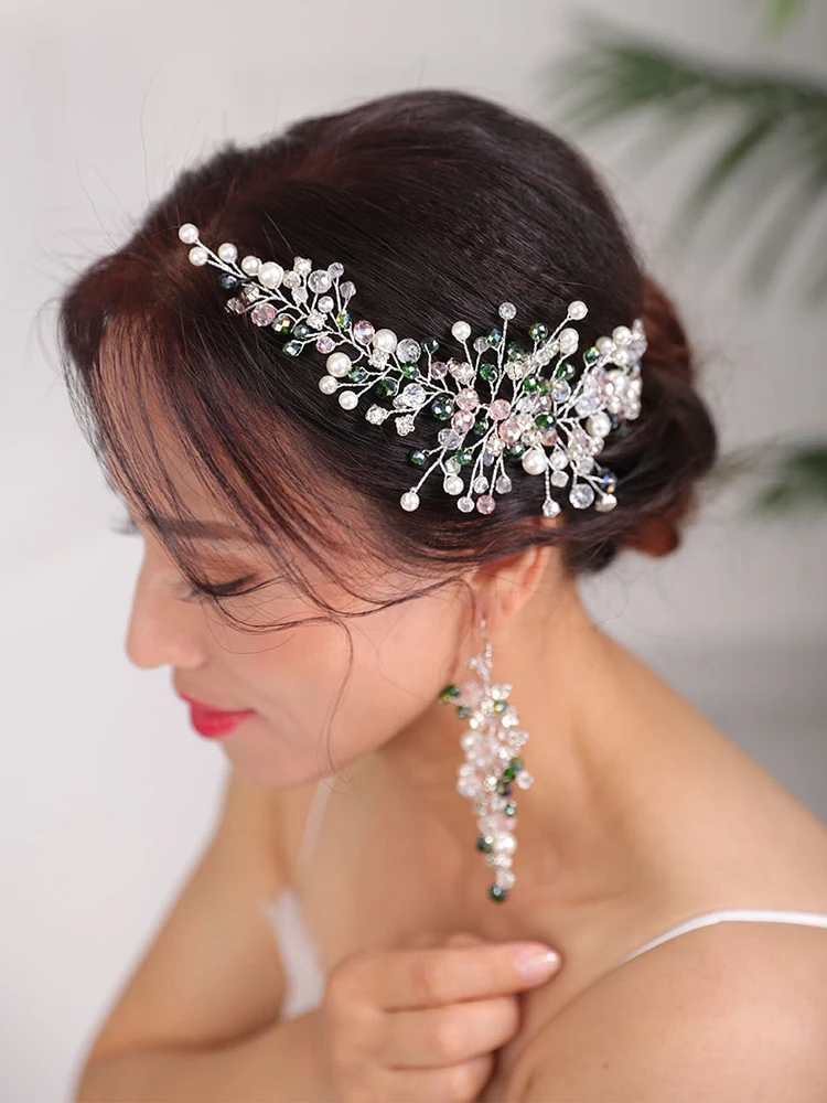 Свадебные украшения для волос серьги богемный зеленый головной убор аксессуары